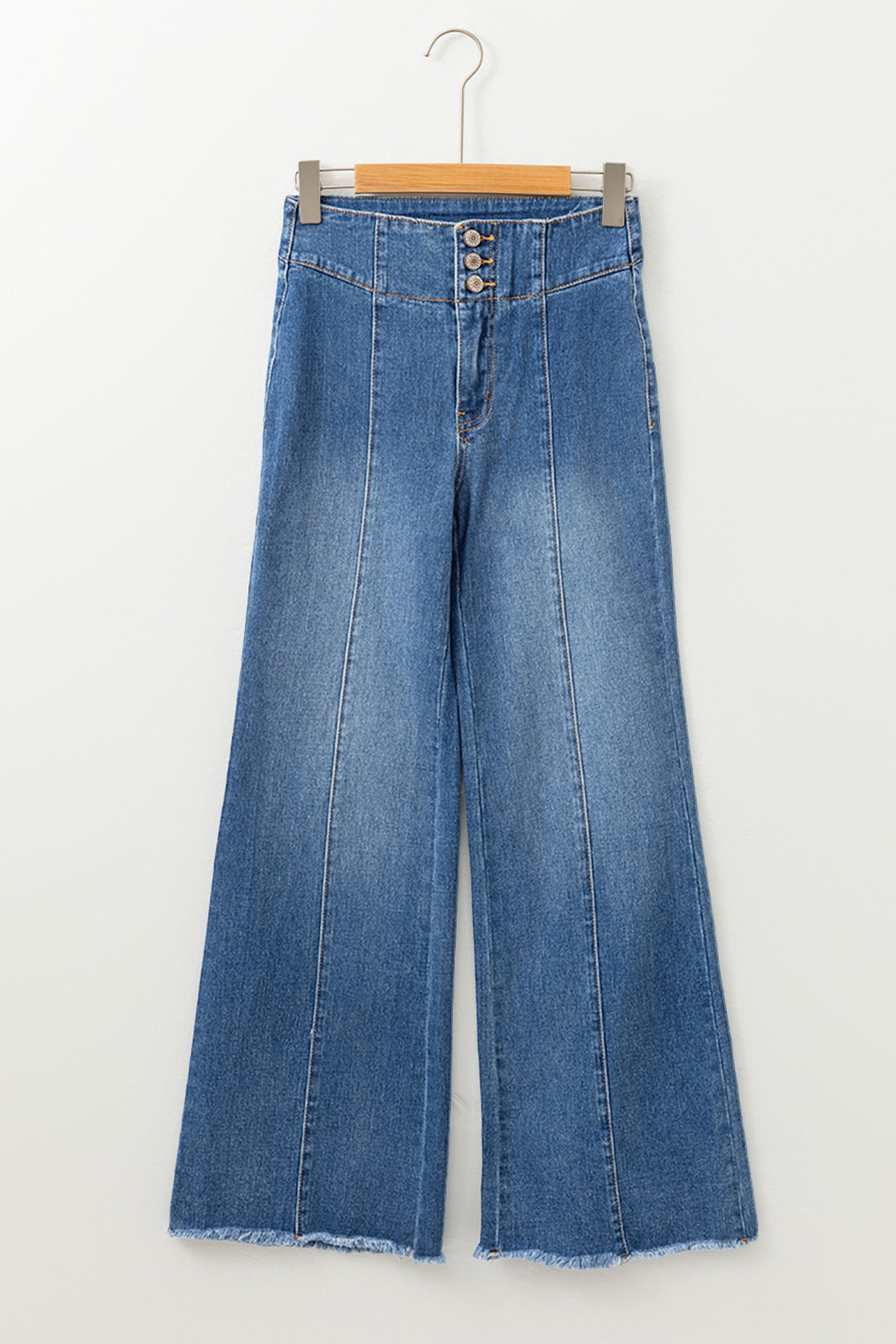 Kaffee-High-Waist-Button-Jeans mit Griff und Naht mit Rohsaum-Flare-Decke