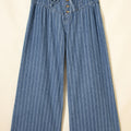 Himmelblaue Streifen mit Knopfen und Falten und Kordelzug in der Taille, legere Jeans mit weiten Beinen - Foto 6