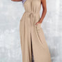 Casual Spaghetti Strap Wide Leg Jumpsuit with Pockets