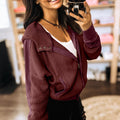 Graue Waffel-Spleißjacke mit Reißverschluss vorne und Kapuzenjacke mit Knopfen - Foto 5