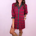Red Plaid Ruffle Cuff Button Front Pocket Mini Dress - Foto 6