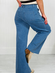 Dusk Blue retro vaskede gummijeans med patchlomme - Miniatuur