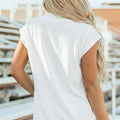 White Solid Color High Neck Cap Sleeve Loose Top - Foto 2