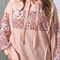 Flamingo Mix Floral Patchwork Side Slit Drawstring Hoodie - Foto 4