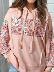 Sweatshirt Floral Patchwork Floral Side Slit Hoodie - Miniatuur