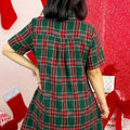 Green Plaid Button Front Short Sleeve Shift Dress - Foto 2