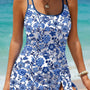 Bleu ciel à motifs floraux croisés Côté nœud asymétrique Maillot une pièce