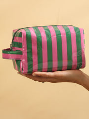 Fiery Red PVC Striped Cosmetic Bag Durable Zipper Handle Travel Organizer - Miniatuur