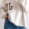 Gro WWJD Mix Muster Buschtaf Grafik Fräi Naht locker Plus-Gréisst Sweatshirt - Foto 3