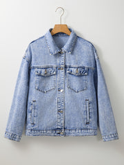Beau Blue Vintagetvättad flikfickor Jeansjacka - Dammode Bild 7 - Miniatuur