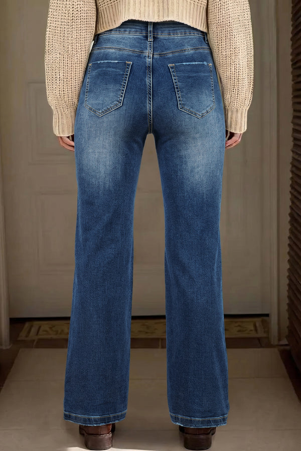 Ashleigh Blauw Acid Washed Straight Leg Full Length Casual Jeans - Redblad