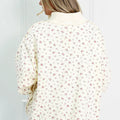 Beige Ribbed High Neck Patchwork Floral Print Baggy Pullover Sweatshirt - Damesmode Afbeelding 4 - Foto 4