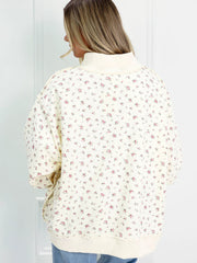 Beige resååd höghalsad patchwork med blommönster Baggy Sweatshirt – Damesmode Afbeelding 4 - Miniatuur