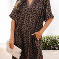 Brown Leopard Print Contrast Collar V-Neck Mini Dress - Damesmode Afbeelding 6 - Foto 6