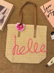 Khaki Hello Boho handvävd blommig accent reseväska - Miniatuur