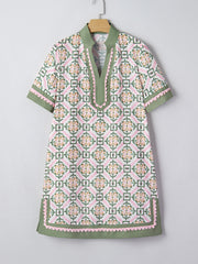 Multicolour Boho Geometric Flower Print Short Sleeve Loose Mini Dress - Miniatuur