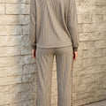 Simply Taupe Cozy Ribed Patchwork Leopard Trim Long Sleeve 2 Teile Hosenset - Foto 2