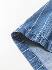 Blue Stripe Chambray Wide Leg Tied Elastic Waist Trousers - Damesmode Afbeelding 8 - Miniatuur