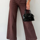 Red Sandalwood Solid Color Seamed Center Wide Leg Cropped Jeans - Thumbnail