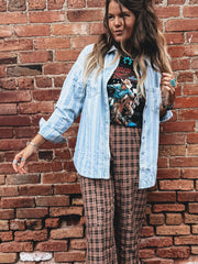 Tasca sul petto a righe azzurro cielo Boyfriend Classic Denim Shacket - Miniatuur