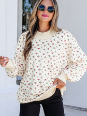 Beige resååd höghalsig patchwork blommönstrad baggy sweatshirt – Damesmode Afbeelding 7 - Miniatuur