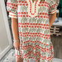 Mini vestido de manga corta de algodón con estampado floral blanco de tulipán