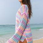 Pull de plage en maille ouverte à rayures violet - Thumbnail