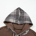 Brown Plaid Patchwork Button Down Drawstring Hooded Shacket - Damesmode Afbeelding 6 - Foto 6