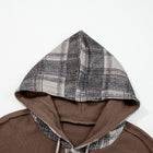 Brown Plaid Patchwork Button Down Drawstring Hooded Shacket - Damesmode Afbeelding 6 - Thumbnail