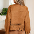 Thai Curry Solid Color Faux Suede Hollowed Detail Retro Style Jacket - Foto 2