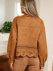 Thai Curry Solid Color Faux Suede Hollowed Detail Retro Style Jacket - Miniatuur