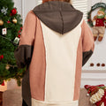 Brown Exposed Seam Colorblock Plus Size Hoodie - Damesmode Afbeelding 2 - Foto 2