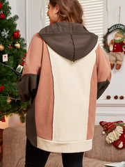 Brauner Farbblock Plus-Size-Hoodie – Damesmode Afbeelding 2 - Miniatuur