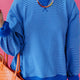 Blauw Stripe Ribbed Cuffs Hem met Lange Mouwen Pullover Top