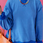 Blue Stripe Ribbed Cuffs Hem Long Sleeve Pullover Top