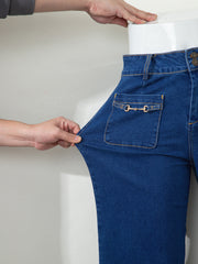 Sail Blue Hardware Decor Gepatchte Taschen Weit beinte Jeanshosen - Miniatuur