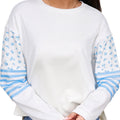 Beige Floral Striped Long Sleeve Contrasted Pullover Top - Damesmode Afbeelding 4 - Foto 4