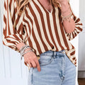 Braune Bluse mit V-Ausschnitt und halbärmeliger Legerbluse - Foto 3