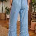Dusk Blue Ruffled Hem Wide Leg Chambray Pants - Foto 5