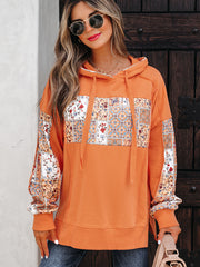 Sweatshirt Floral Patchwork Floral Side Slit Hoodie - Miniatuur