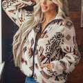 Beige Geometric Print Long Sleeve Shirt Collar Zip-up Placket Binding Tape Jacket - Damesmode Afbeelding 6 - Foto 6