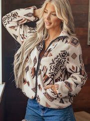 Giletta con nastro a nastro con copertura con carta bianca geometrica beige - Damesmode Afbeelding 6 - Miniatuur