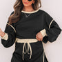 Schwarzer Kontrast-Airy-Pullover und mit Schnürungs-Taille-Skort-Set