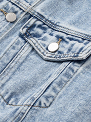 Himmelblå revers med slidte knapper med rå søm denimjakke - Miniatuur