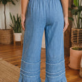 Dusk Blue Ruffled Hem Wide Leg Chambray Pants - Foto 2
