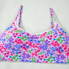 Maillot de bain taille haute à bretelles fines à bretelles fines à motifs floraux violets, bordure en dentelle - Thumbnail