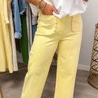 White Solid Color Scalloped Patch Pocket Shift Jeans - Thumbnail