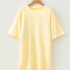 Yellow Cream Eyelet Embroidered Lace Splicing Sleeve Loose T Shirt Dress - Thumbnail