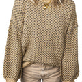 Maglione a maniche lunghe con stampa geometrica cachi, spalle a scollo rotondo e scollo a scena - Foto 6