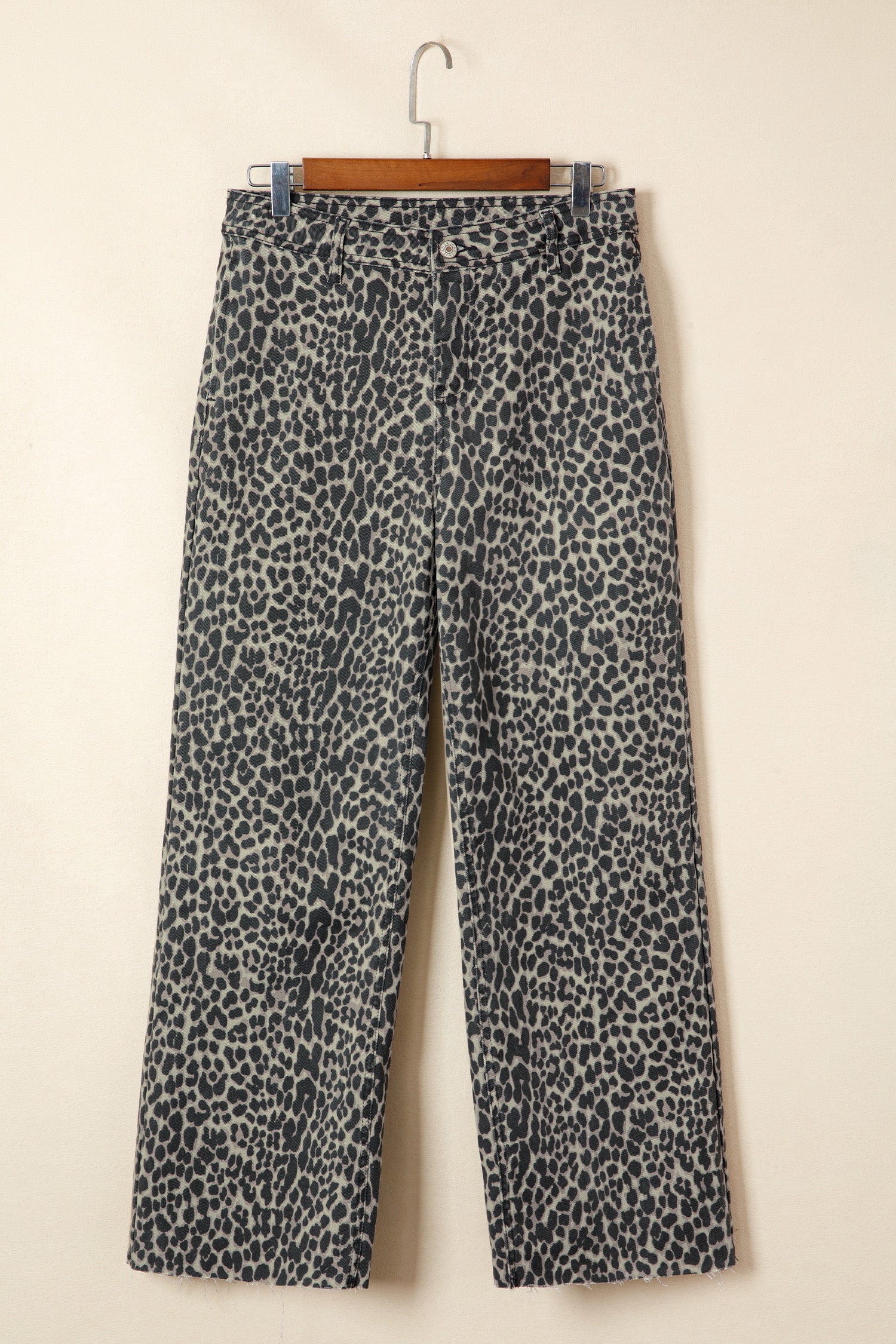 Black Leopard Print Wide Leg High Waist Jeans - Damesmode Afbeelding 3